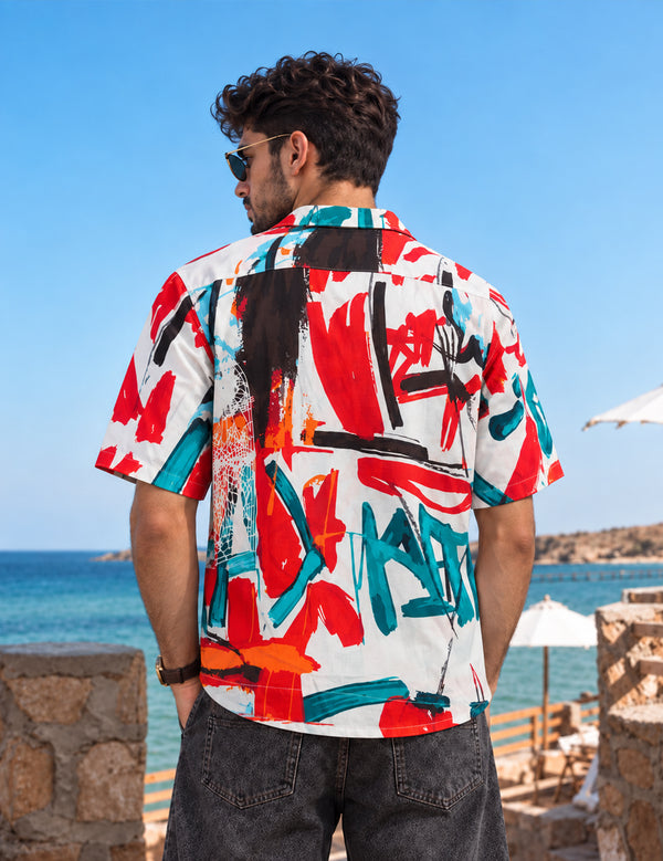 Force Mens Abstract Print White Shirt