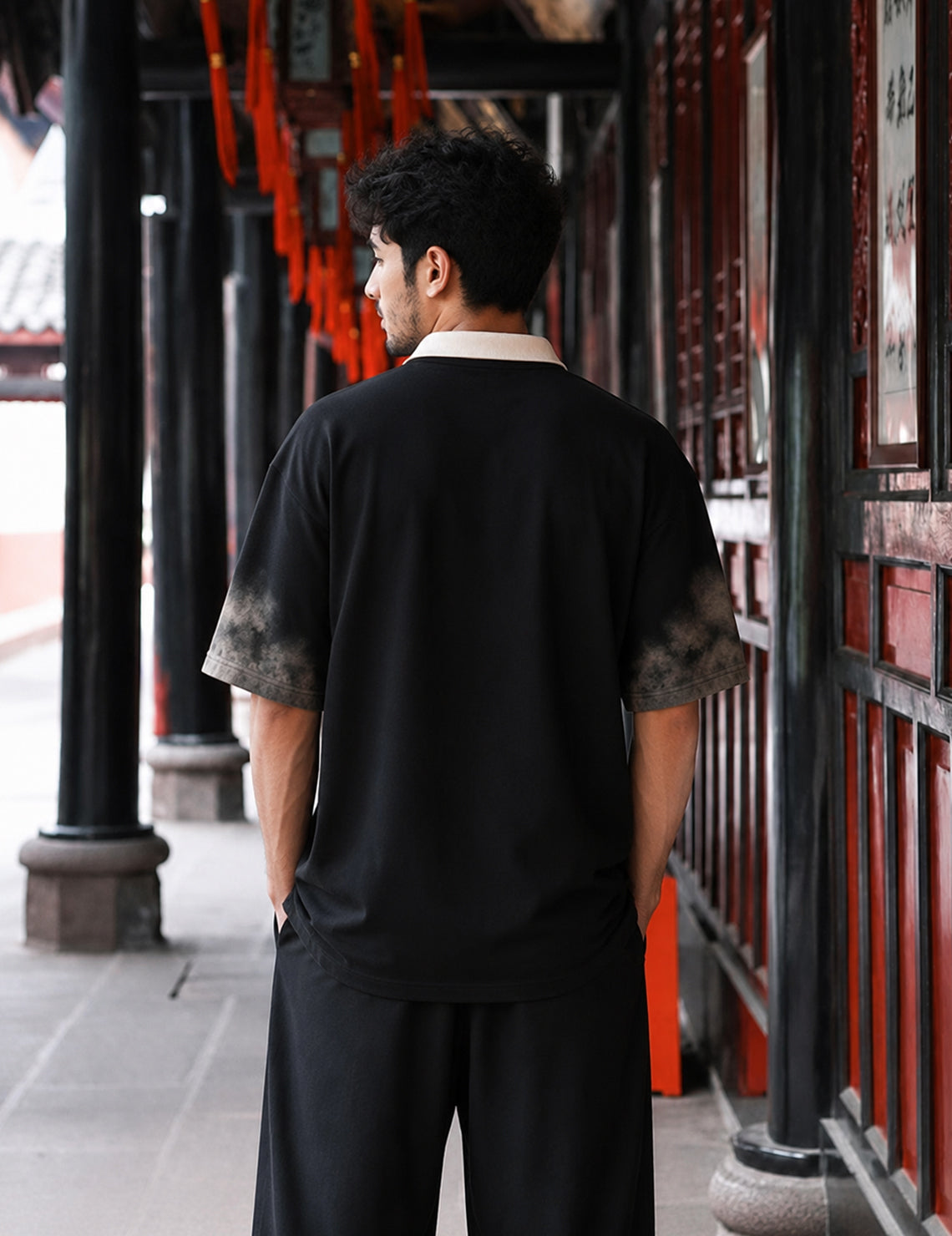 Force Printed Men Zip Neck Black T-Shirt