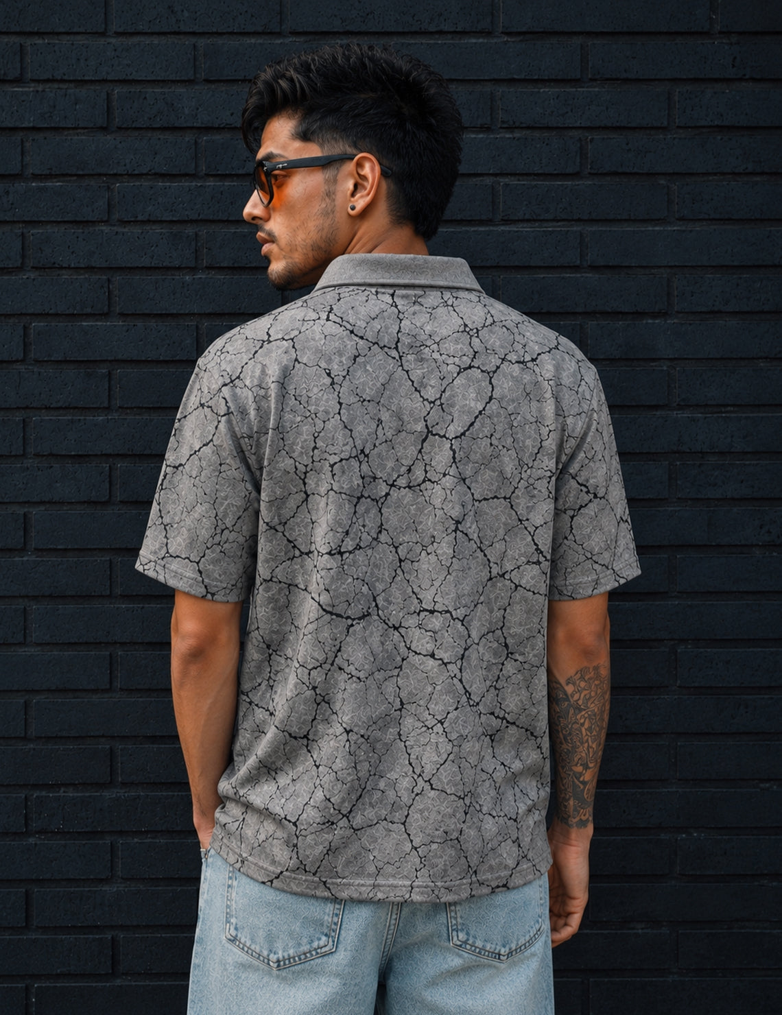 Force Printed Men Zip Neck Grey T-Shirt