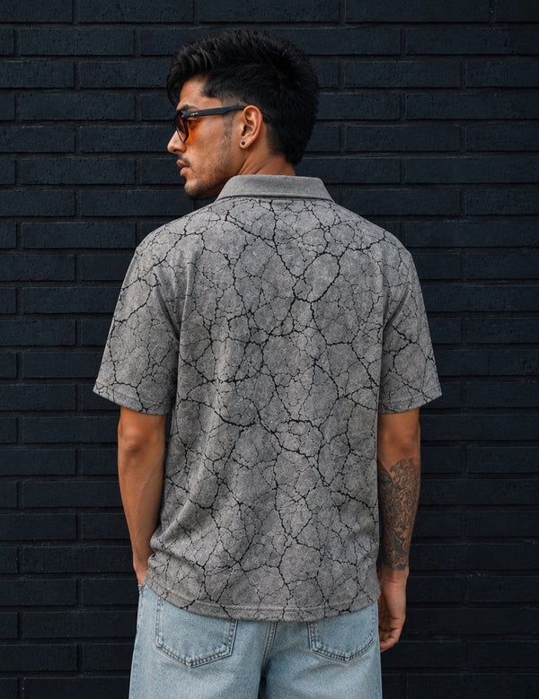 Force Printed Men Zip Neck Grey T-Shirt