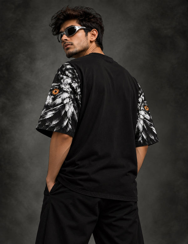 Seraphic Vision – Black Angel Graphic Half-Sleeve T-Shirt