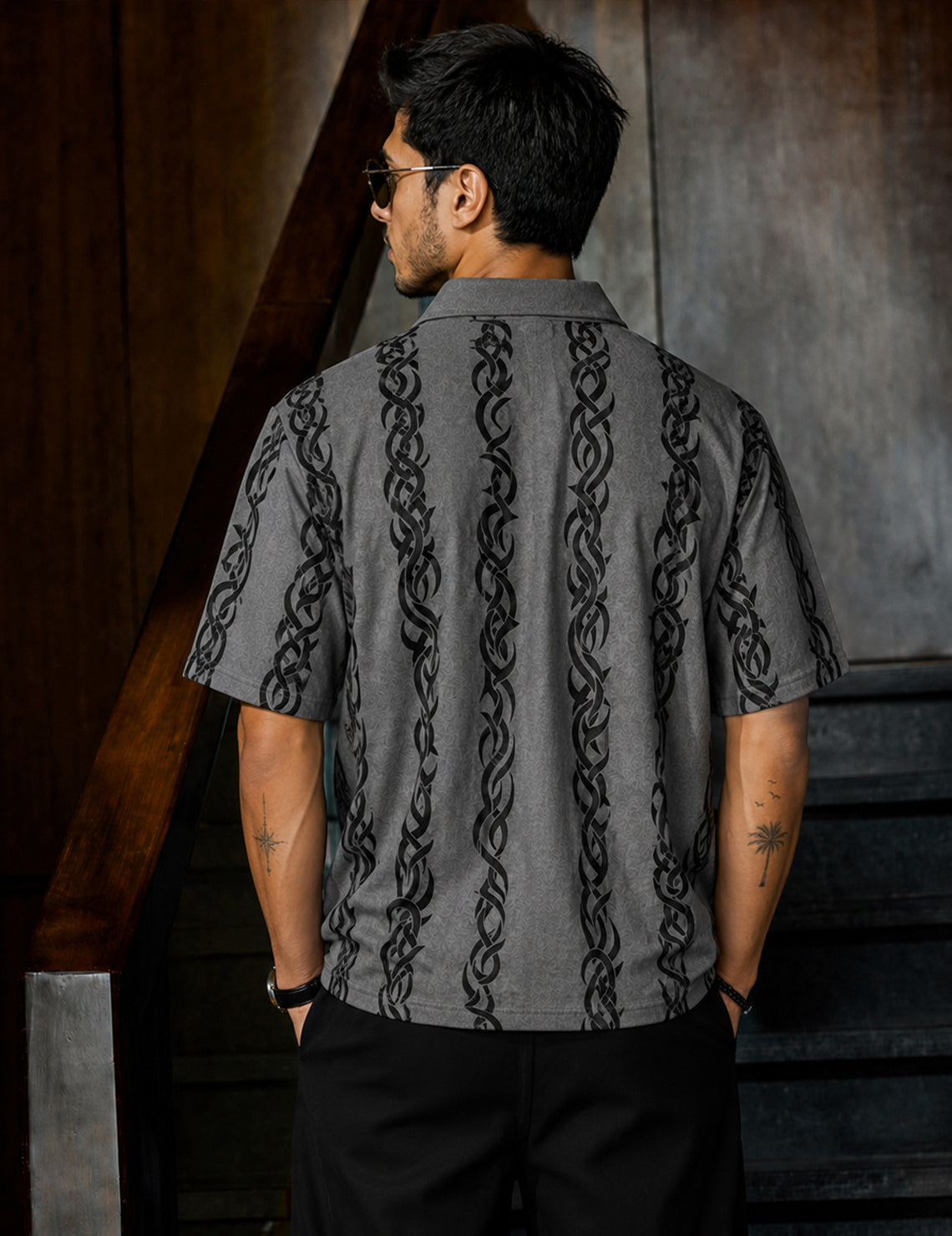 Force Printed Men Zip Neck Grey T-Shirt