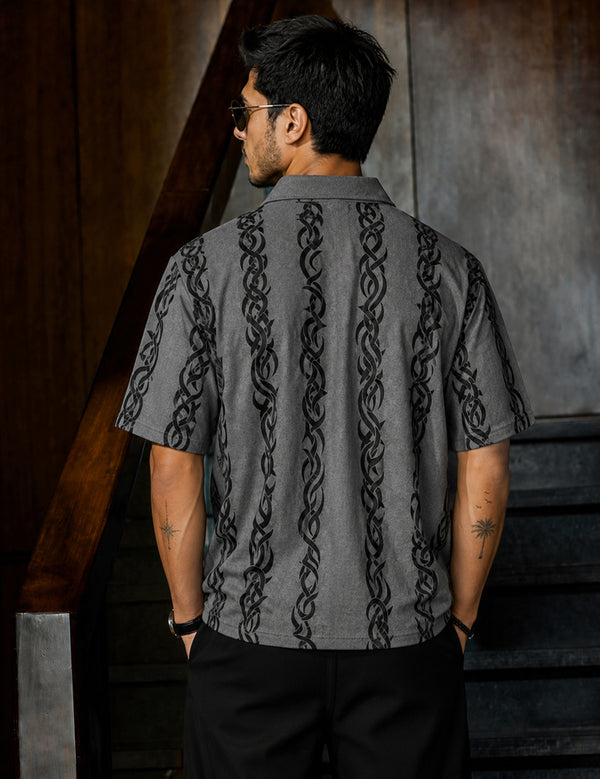 Force Printed Men Zip Neck Grey T-Shirt