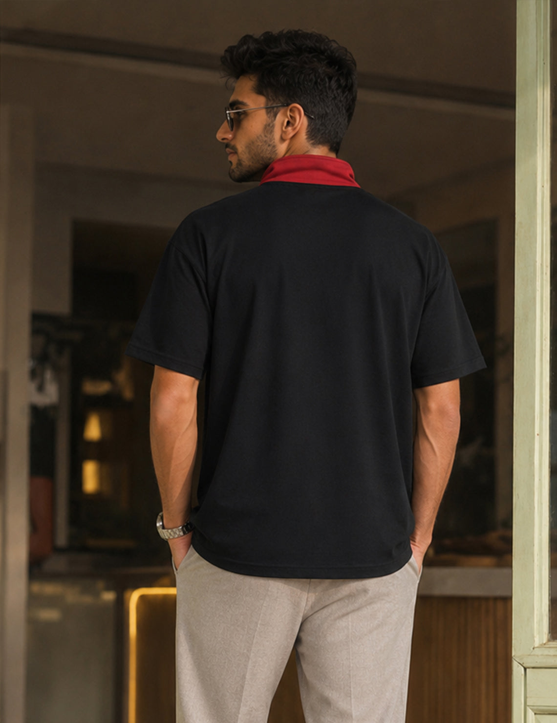 Force Printed Men Zip Neck Black T-Shirt