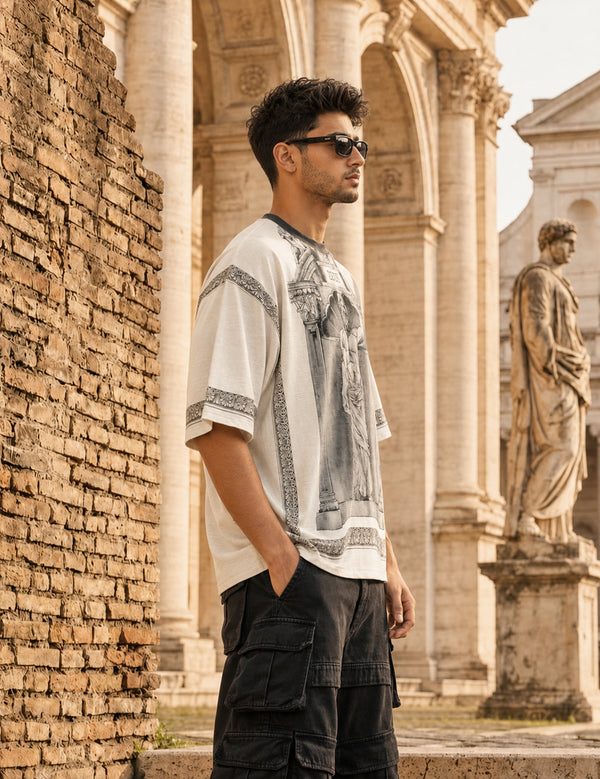 Force Printed Men Round Neck Beige T-Shirt
