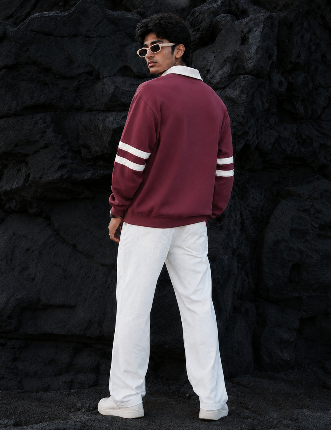 Force Printed Men Zip Neck Maroon T-Shirt