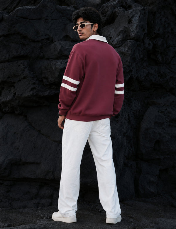 Force Printed Men Zip Neck Maroon T-Shirt