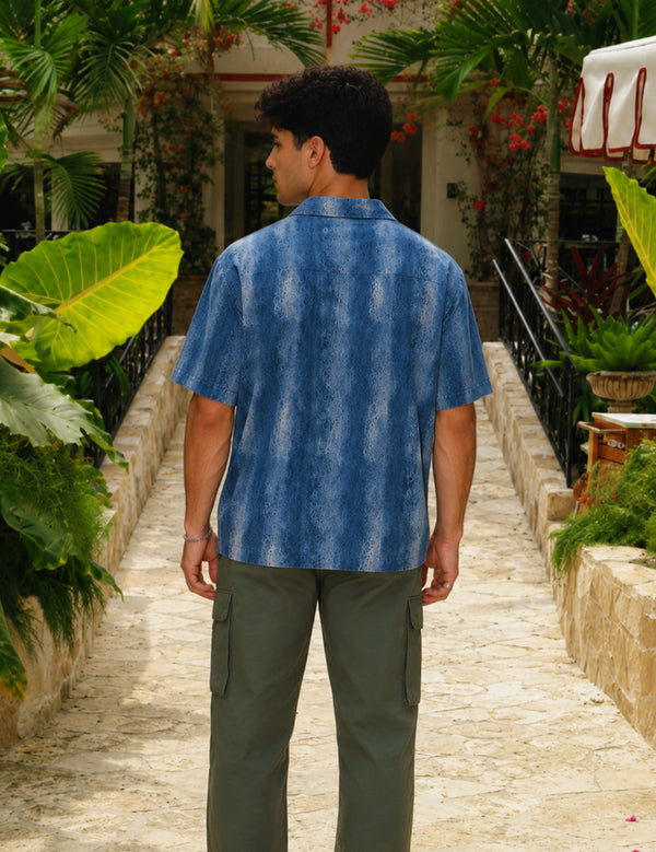 Men Printed Casual Blue Shirt