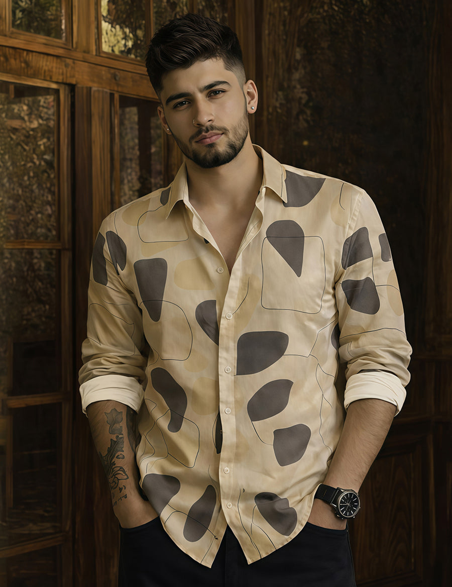 Force Men Printed Casual Beige Shirt