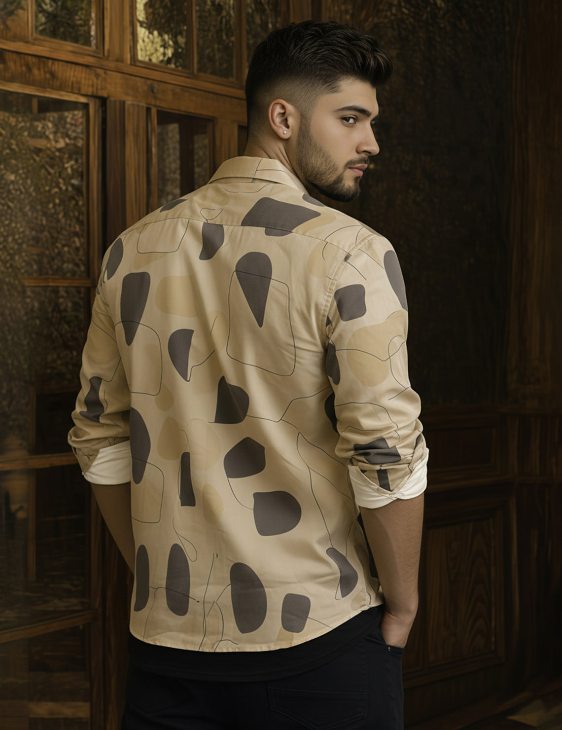 Force Men Printed Casual Beige Shirt