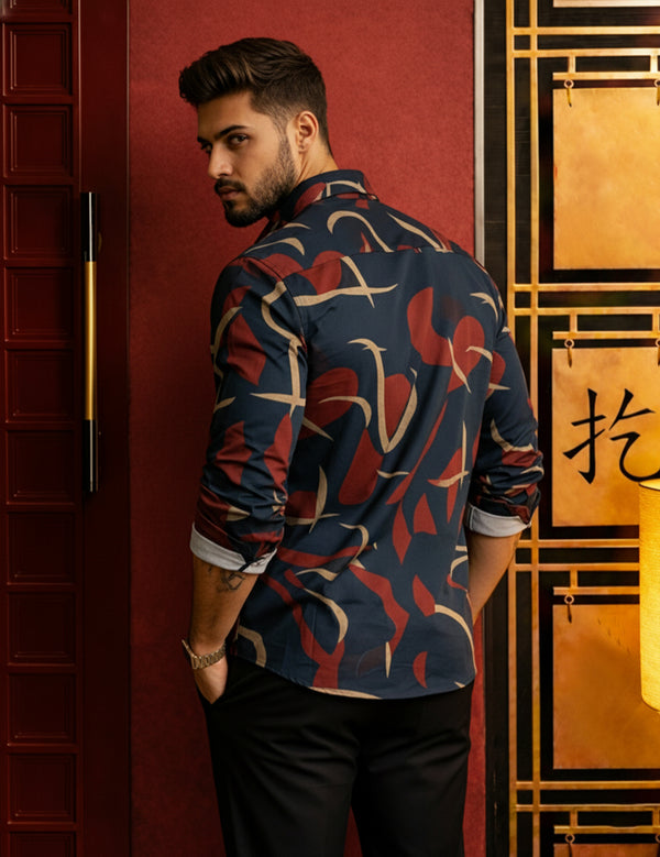 Force Men Printed Casual Black, Maroon Shirt