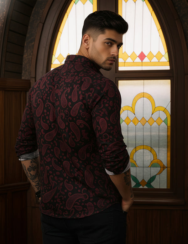 Force Men Printed Casual Black, Maroon Shirt