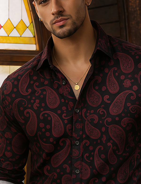 Force Men Printed Casual Black, Maroon Shirt