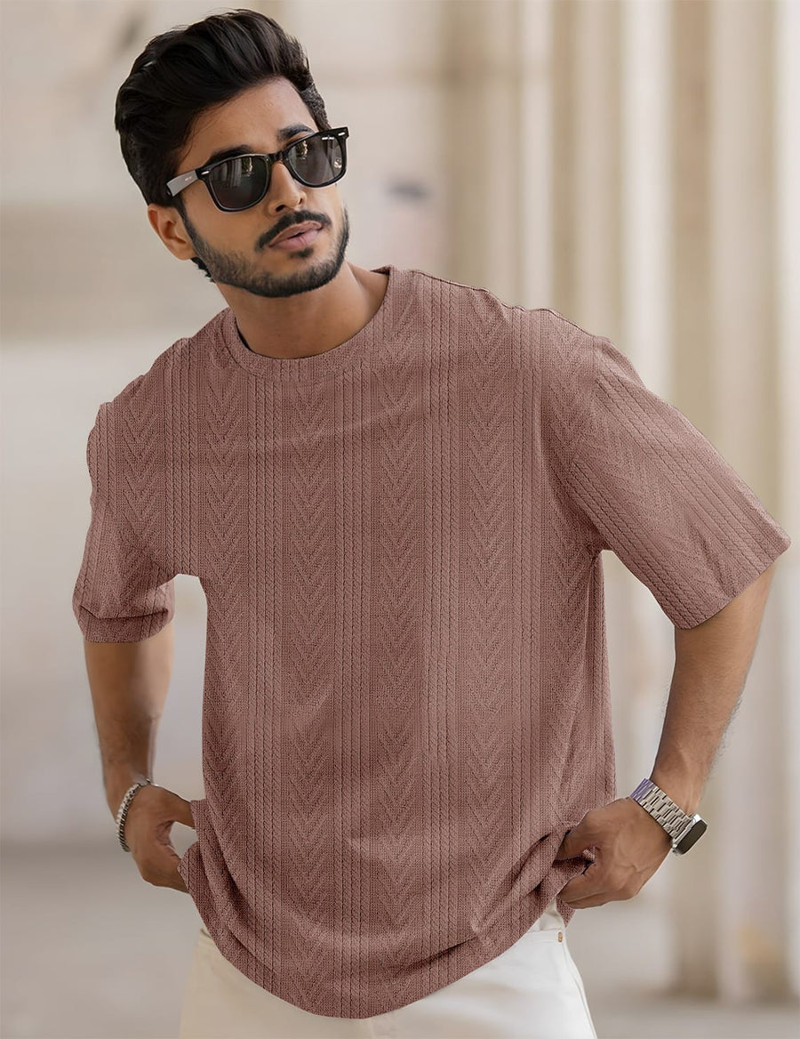 Force Solid Men Round Neck Brown T-Shirt