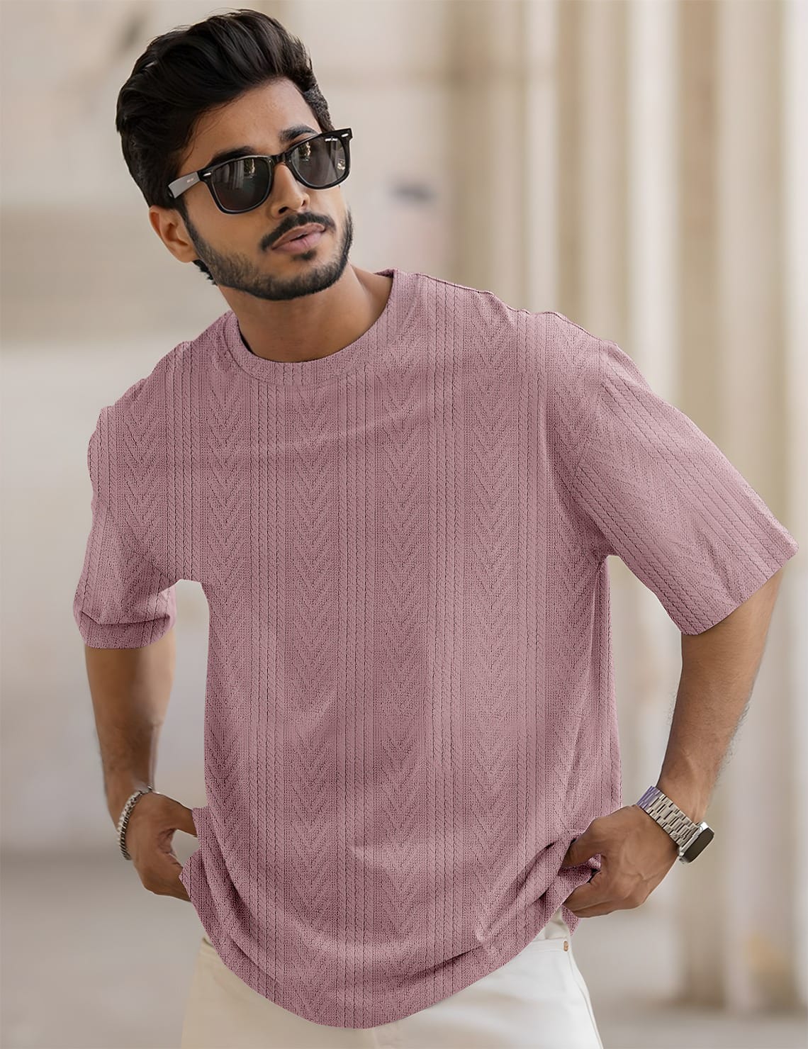 Force Solid Men Round Neck Pink T-Shirt
