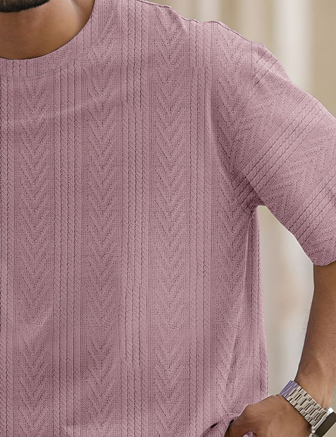 Force Solid Men Round Neck Pink T-Shirt