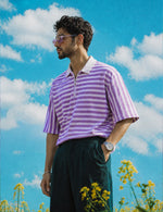 Force striped Men Zip Neck Pink T-Shirt