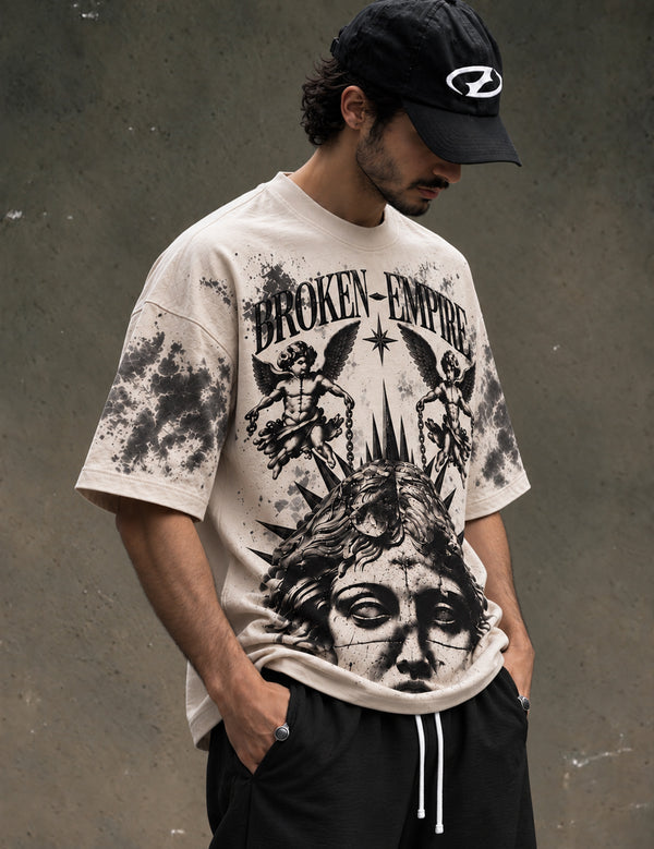 Broken Empire – Cream Half-Sleeve Graphic T-Shirt