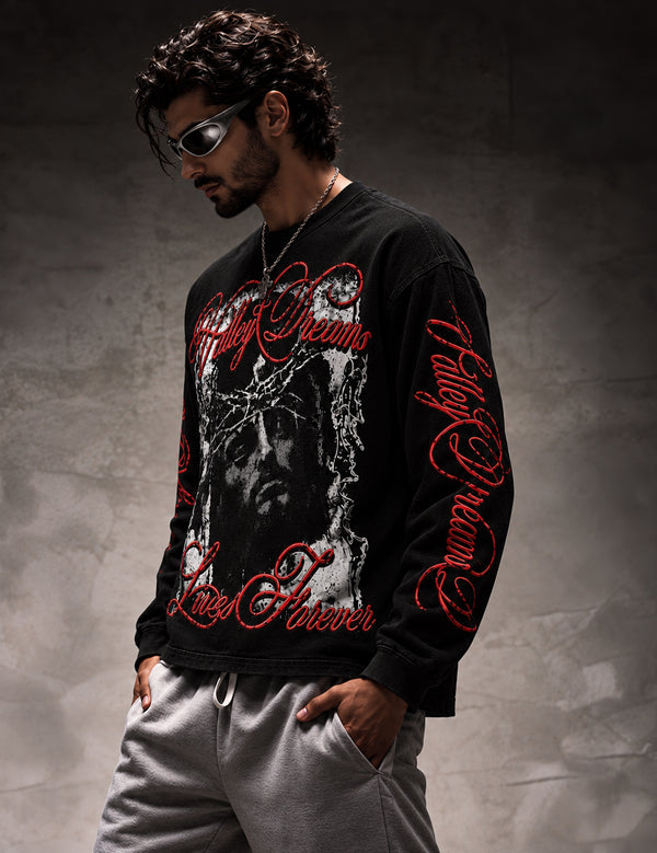 Vally Dreams – Black Graphic Full-Sleeve T-Shirt