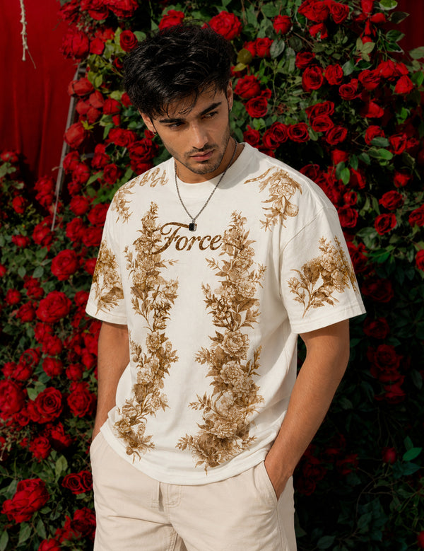Force Printed Men Round Neck Beige T-Shirt