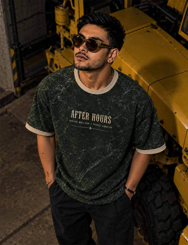 After Hours – Forest Green Oversized Half-Sleeve Ringer T-Shirt