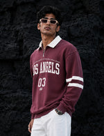 Force Printed Men Zip Neck Maroon T-Shirt