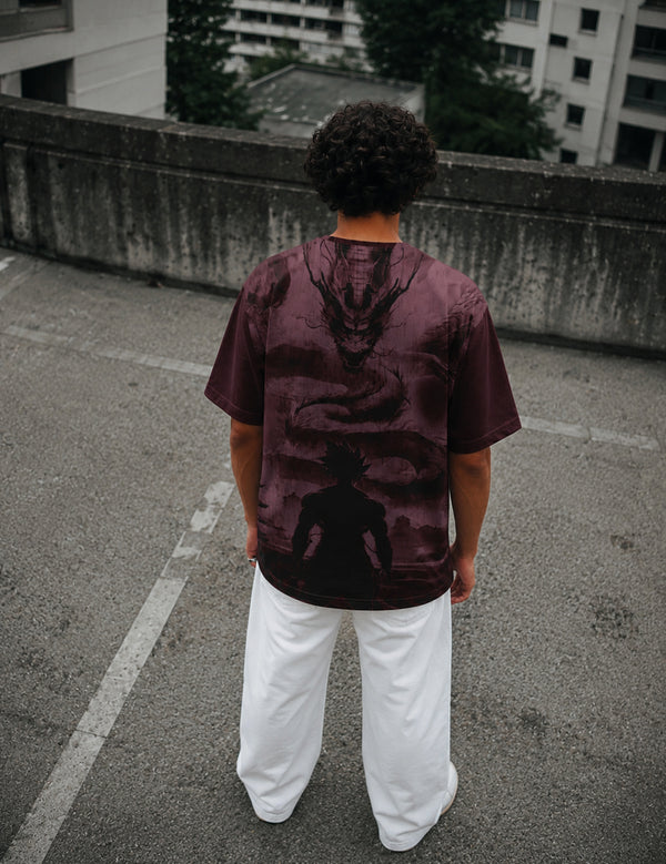 Force Graphic Print Men Round Neck wine T-Shirt
