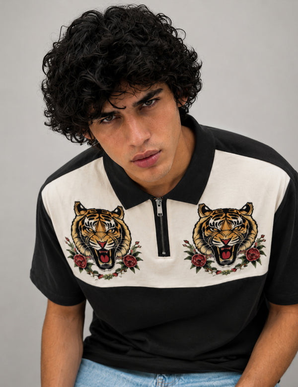 Force Printed Men Zip Neck Multicolor T-Shirt