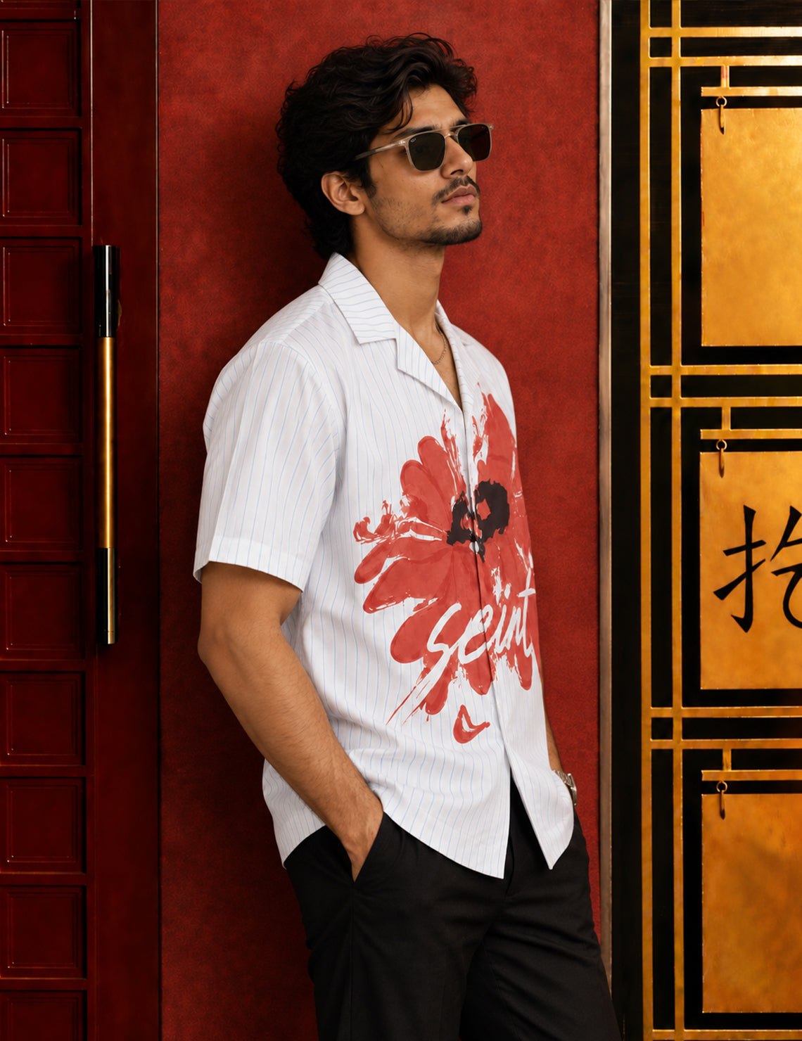 Force Mens Floral Print White Shirt