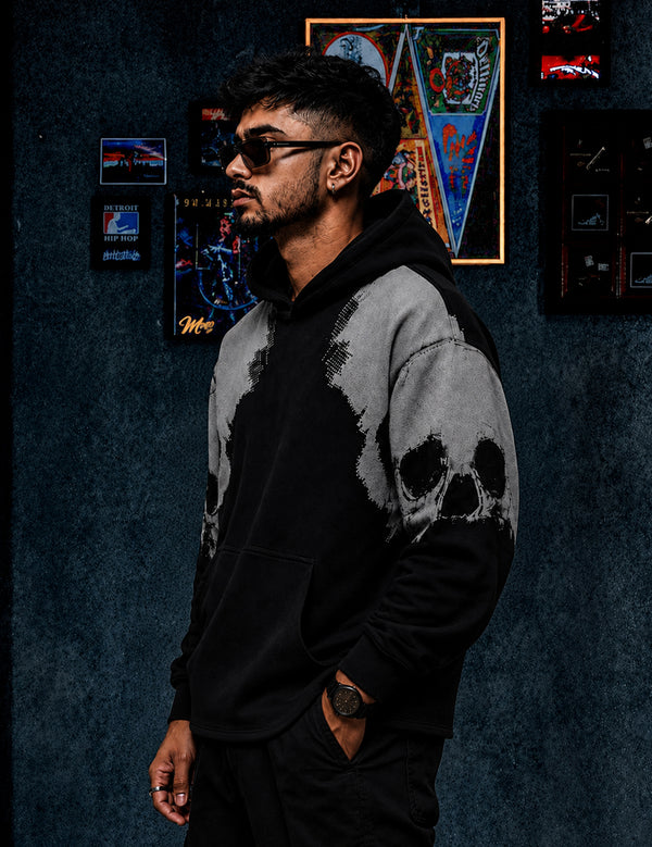 Force Printed Men Black Hooded Sweatshirt