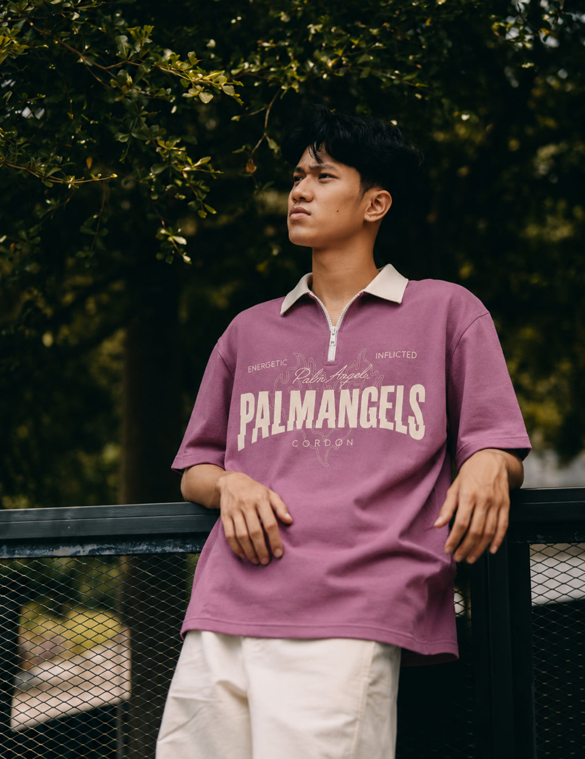 Force Printed Men Zip Neck Pink T-Shirt