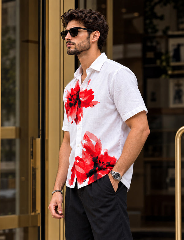 Force Mens Floral Print White Shirt