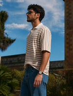Force striped Men Zip Neck Brown T-Shirt