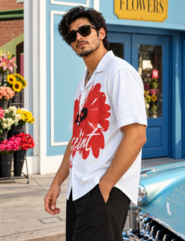 Force Mens Floral Print White Shirt