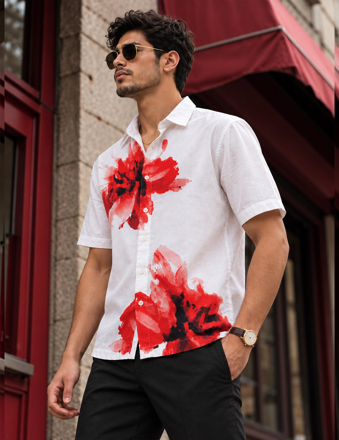Force Mens Floral Print White Shirt