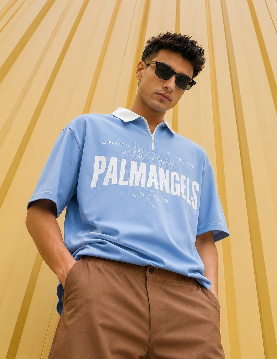 Force Printed Men Polo Neck Light Blue T-Shirt
