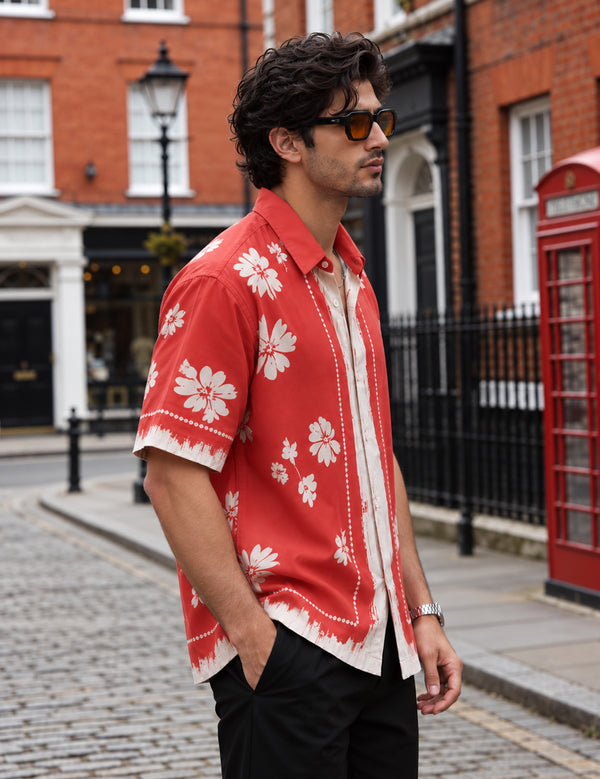Force Mens Floral Print Red Shirt