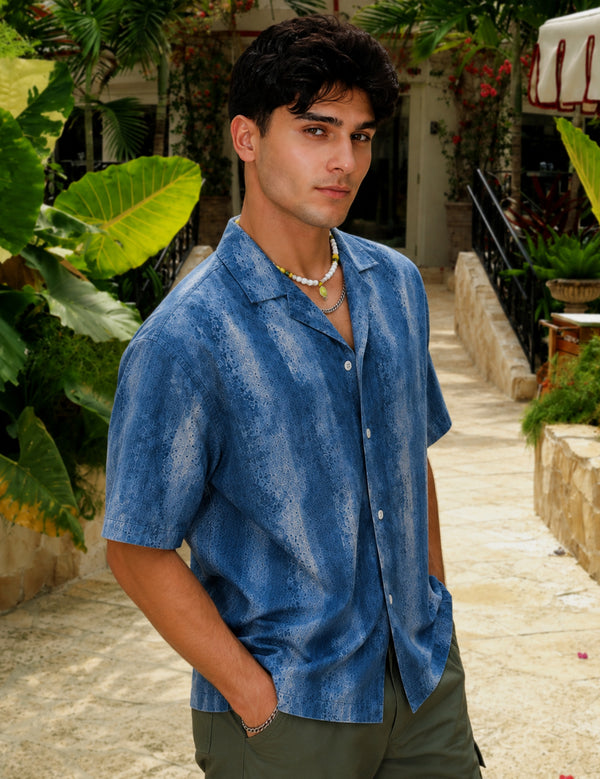 Men Printed Casual Blue Shirt