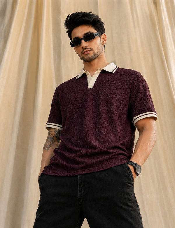 Force Solid Men Polo Neck WINE T-Shirt