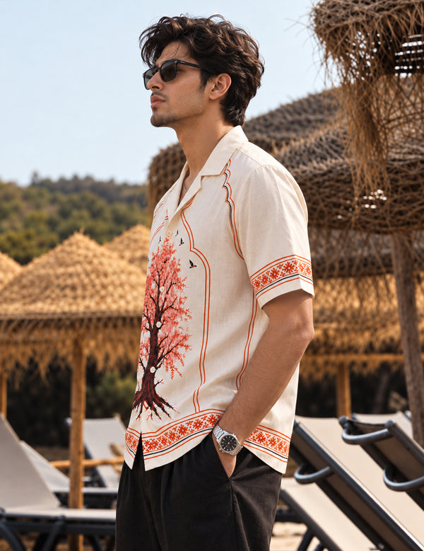 Force Mens Floral Print OFF-White Shirt