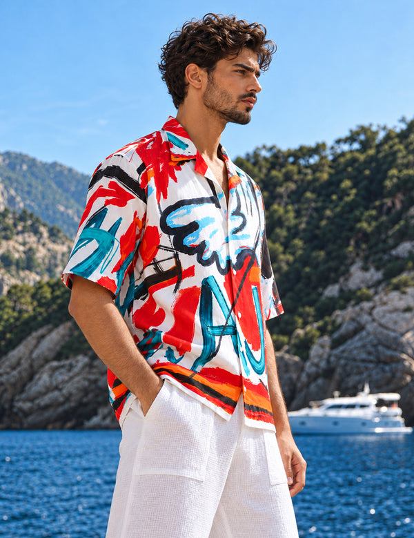 Force Mens Abstract Print White Shirt