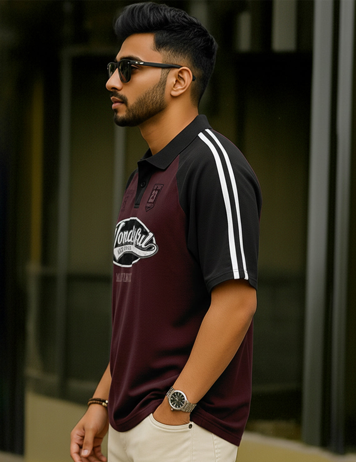 Force Printed Men Polo Neck Maroon T-Shirt