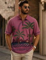 Force Printed Men Zip Neck Pink T-Shirt