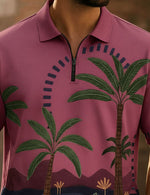 Force Printed Men Zip Neck Pink T-Shirt