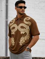 Force Printed Men Zip Neck Brown T-Shirt
