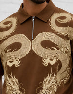 Force Printed Men Zip Neck Brown T-Shirt