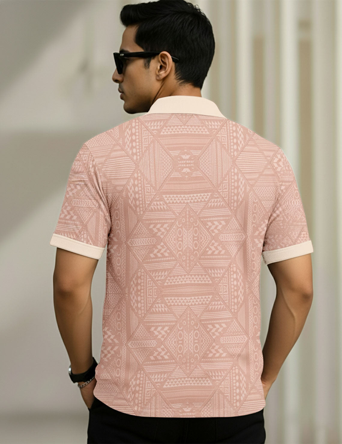 Force Printed Men Zip Neck Pink T-Shirt