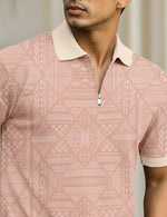 Force Printed Men Zip Neck Pink T-Shirt