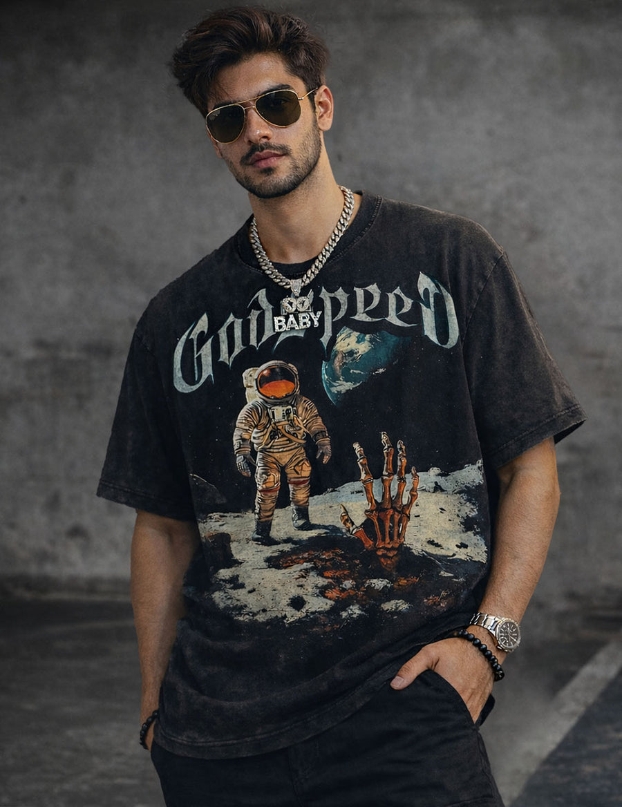 Force Graphic Print Men Round Neck Black T-Shirt