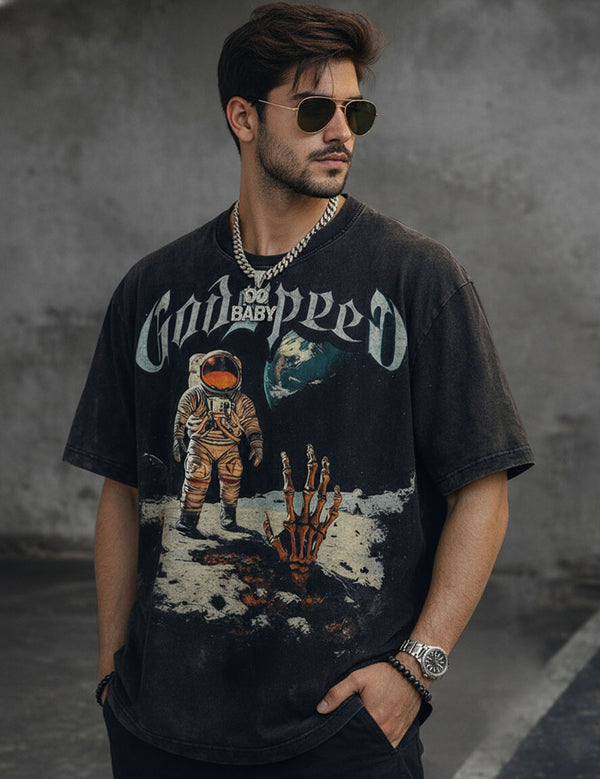 Force Graphic Print Men Round Neck Black T-Shirt
